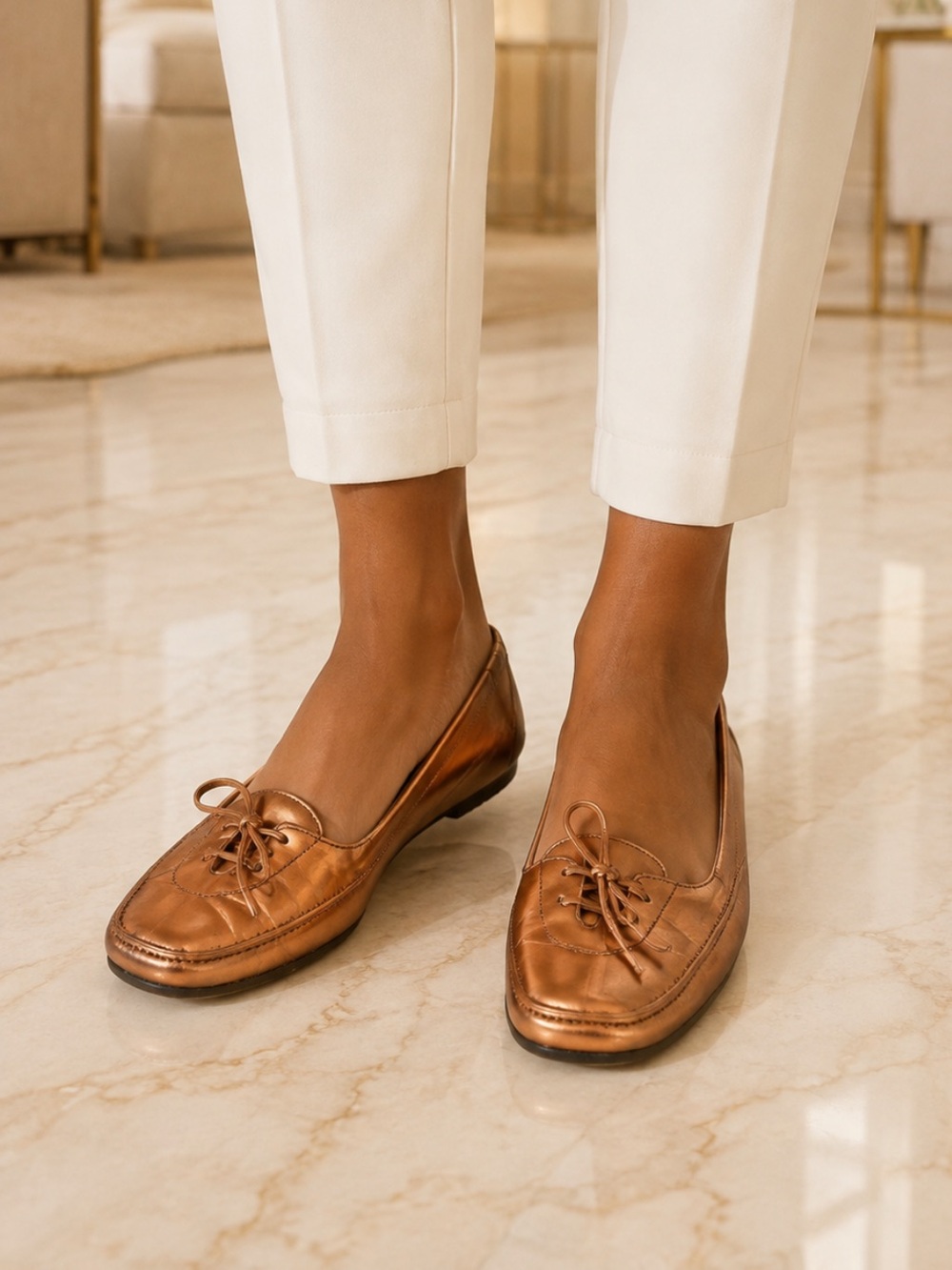 Beautiful Women's Metallic Copper Bow-Accent Slip-On Flats❤️6.5